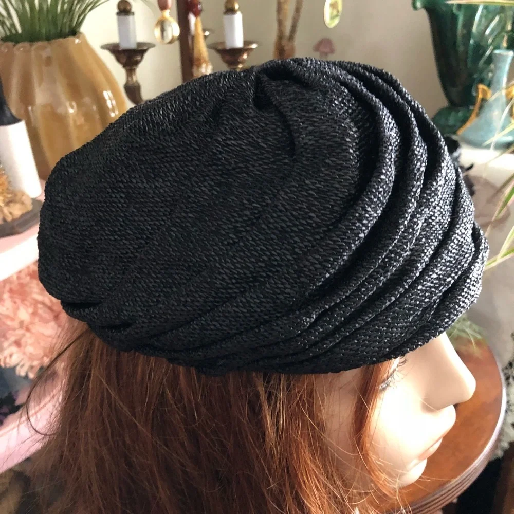 Vintage Black Straw Hat - Picture 2 of 5